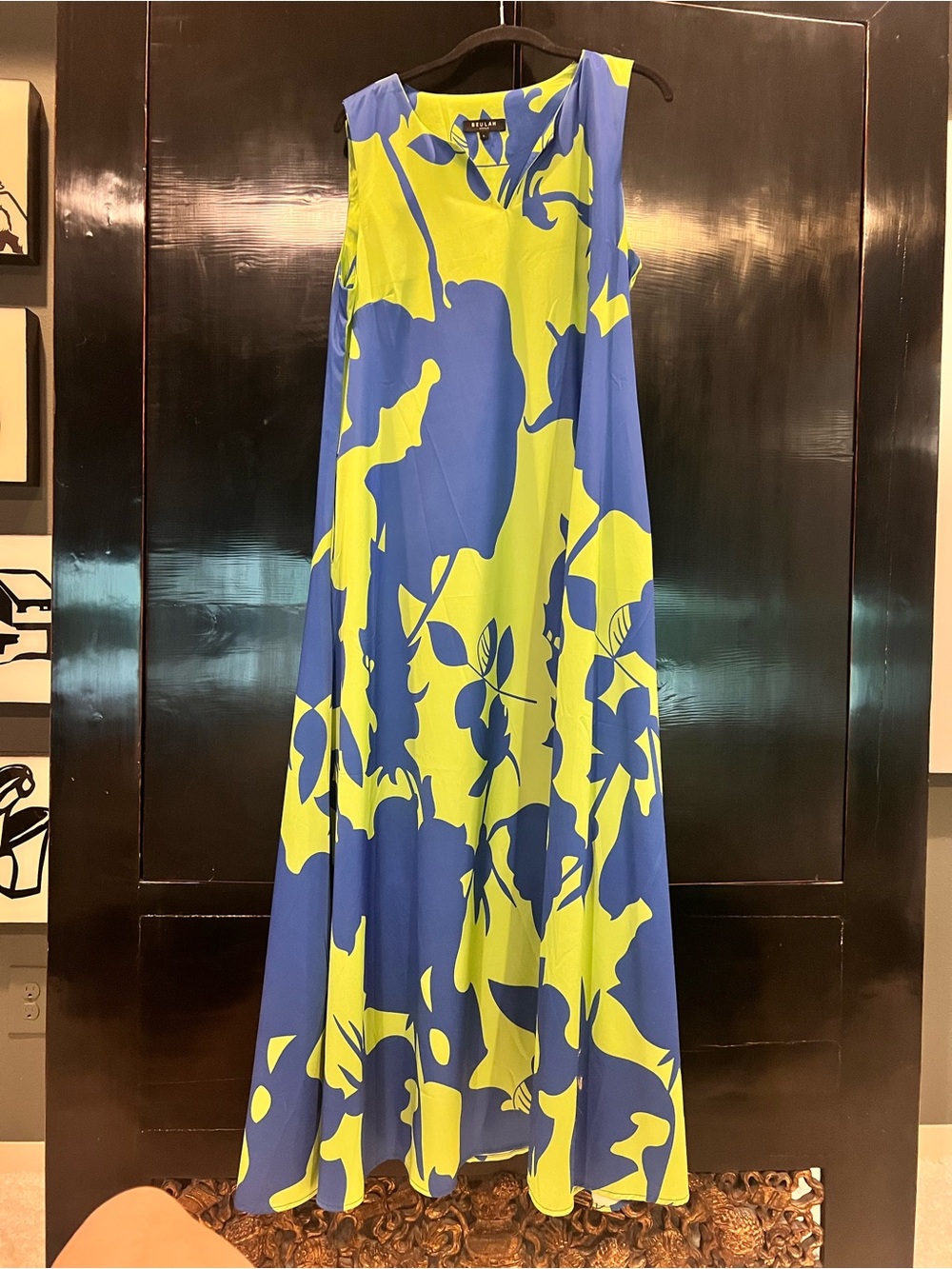 Beulah Blue and Lime Green Floral Maxi Dress with Pockets